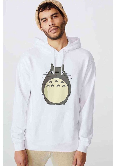 My Neighbor Komşum Totoro Baskılı Beyaz Erkek Örme Kapşonlu Sweat (531037782)