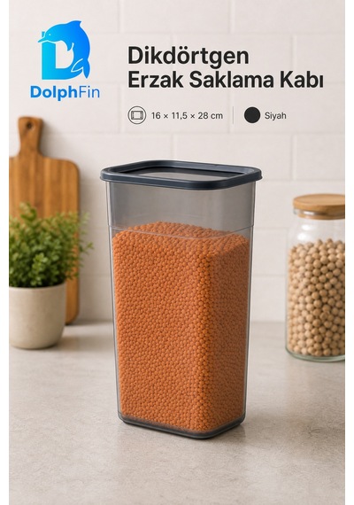 Dikdörtgen Erzak Saklama Kabı Siyah 16 11,5 28 Cm