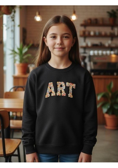 Kız Çocuk Art Yazılı Sweatshirt-16395 Siyah