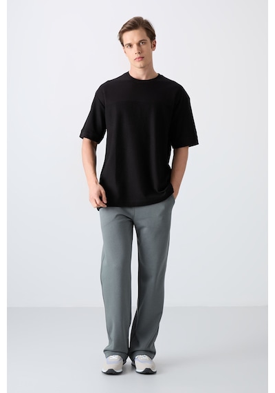 Tommy Life Siyah Pamuklu Kalın Yüzeyi Dokulu Oversize Fit Basic Erkek T-shirt - 88340 Siyah
