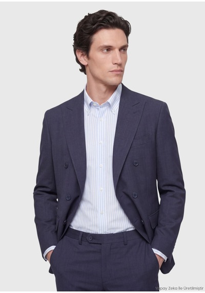 Ramsey Açık Lacivert Düz Zeroweight Slim Fit İpek Karışımlı Takım Elbise