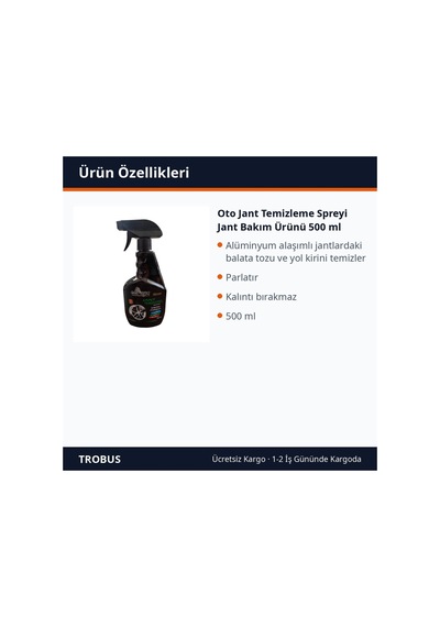 Trobus Oto Jant Temizleme Spreyi Jant Bakım Ürünü 500 Ml