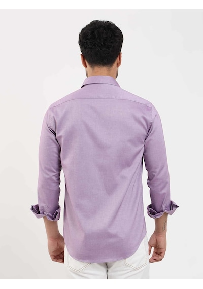 Dufy Lila Erkek Slim Fit Düz Brent Düğmeli Yaka Uzun Kol Gömlek - 102464-lila Lila