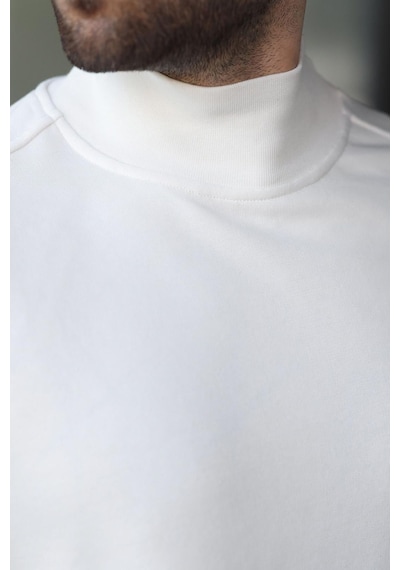Madmext Ekru Yarım Balıkçı Yaka Erkek Basic Sweatshirt E7158 Ekru