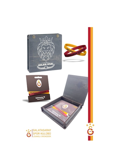 Galatasaray Orijinal Lisanslı Armanın Peşinde 2'li Yetişkin Bileklik Hediyelik Ahşap Kutulu Sarı - Kırmızı