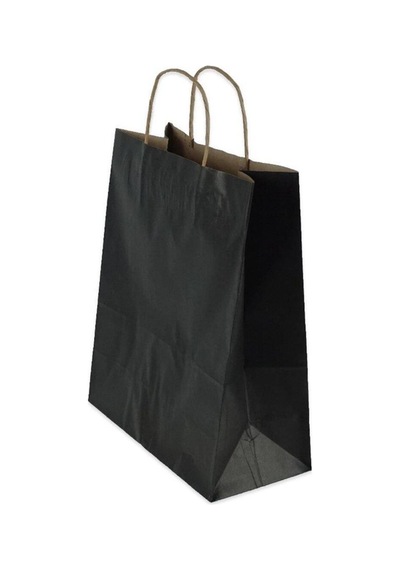 Büküm Saplı Kraft Kağıt Çanta Karton Hediyelik Poşet Torba - Siyah - 18x24 Cm. - 10 Adetlik Paket Si