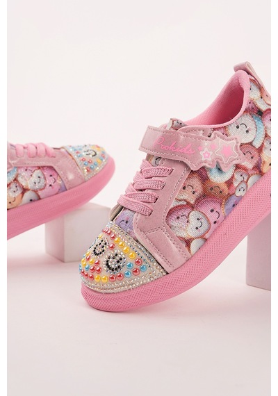 Muggo Smile Taş Detaylı Desenli Cırtlı Kız Çocuk Işıklı Günlük Sneaker Spor Ayakkabı Pudra Muggo Smile Taş Detaylı Desenli Cırtlı Kız Çocuk Işıklı Günlük Sneaker Spor Ayakkabı Pudra