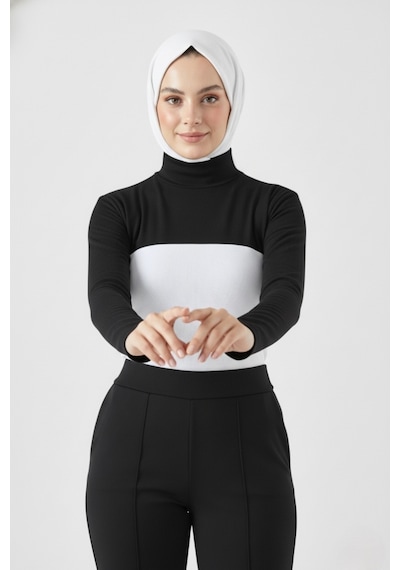 A02teks Dik Yaka Boyunluklu Kolluk Uzun Kollu Boyunluk Tesettür Boyunluk Balıkçı Yaka Bodysuit Siyah