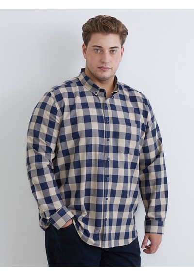 Lcwaıkıkı Classic Bej Büyük Beden Regular Fit Uzun Kollu Ekose Gabardin Erkek Gömlek