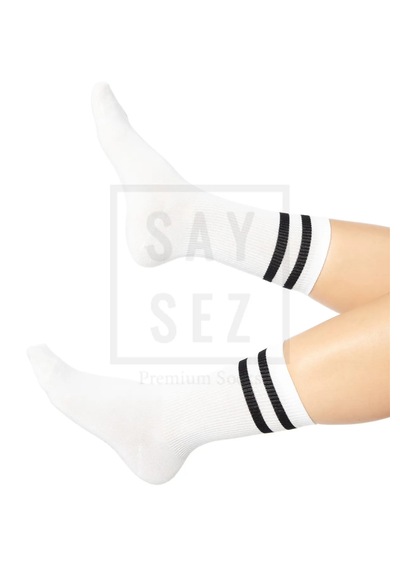 Saysez Bambu Unisex Tenis Kolej Çizgili Siyah-beyaz-gri Dikişsiz Çorap 3