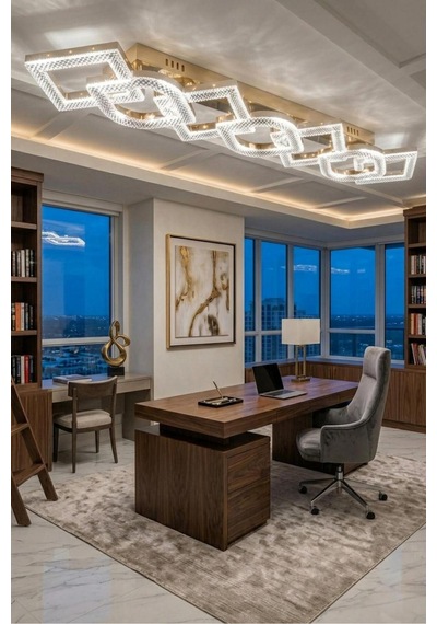 LumiaLighting Lucia Model 7"li Gold 3 Renk Modu Yemek Masası Oturma Çocuk Yatak Odası Modern Ledli Avize Altın