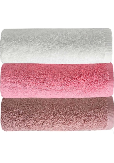 3 Lü Düz Renk El Yüz Havlu Seti %100 Pamuklu 50x90 Cm Gül-pembe-beyaz Çok Renkli