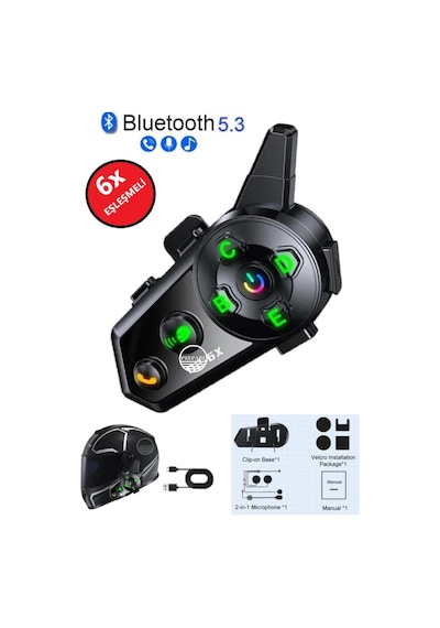 500 Mt Intercom 6 Eşleşmeli Müzik Paylaşımlı Kask Kulaklık D-2pr 6x Su Geçirmez Motosiklet Intercom