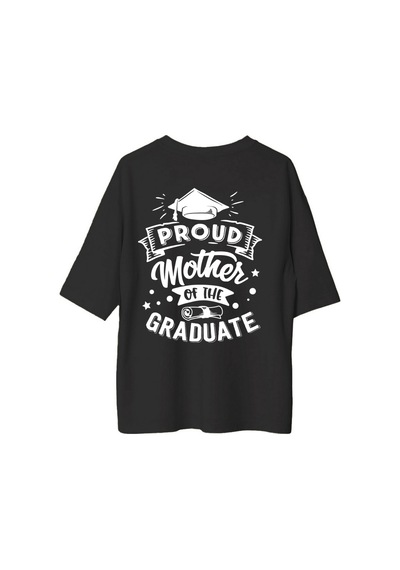 Paybuy Kadın Oversize Mezuniyet Kutlama Baskılı Kısa Kollu Tişört Proud Siyah