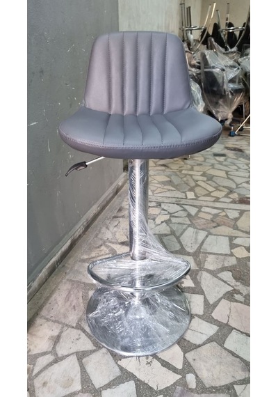 Gri Deri Amortisörlü Mutfak Bar Tabureleri Gri
