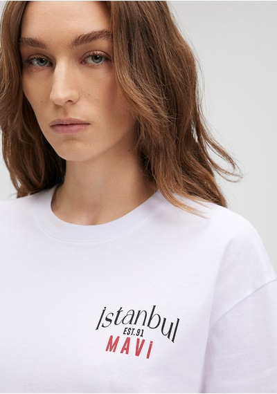 Mavi - Mavi Logo Baskılı Beyaz Tişört 1612843-620 Beyaz