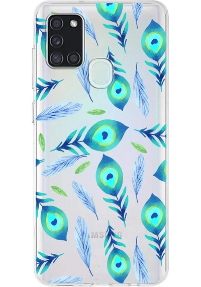 Samsung Galaxy A21s İle Uyumlu 1mm Slim Fit Nazar Boncuğu 3 Baskılı Şeffaf Kılıf Şeffaf