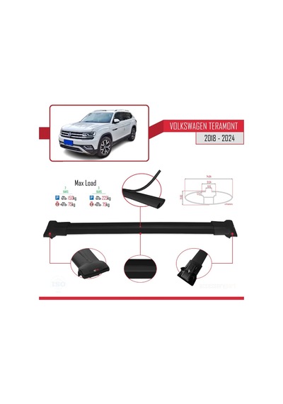 Volkswagen Teramont 2018 Ve Sonrası İle Uyumlu Fly Model Ara Atkı Tavan Barı Siyah