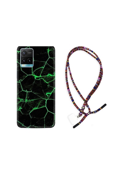 Vivo Y32 Kılıf Rasta Boyun Askılı Yeşil Şerit Mermer 1320