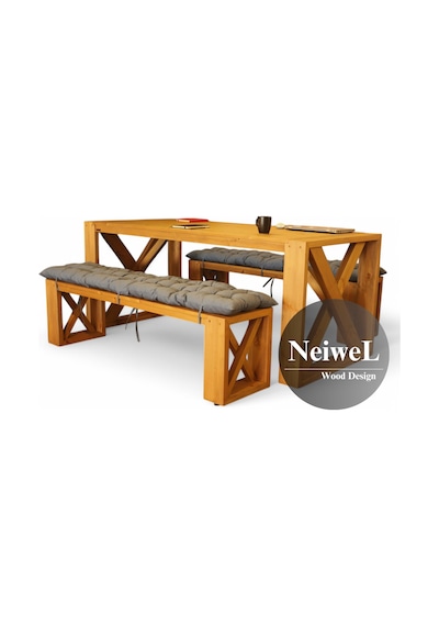 Neiwel Leina Doğal Ahşap Banklı Toplantı Masasıı x 100 x 200 Açık Ceviz