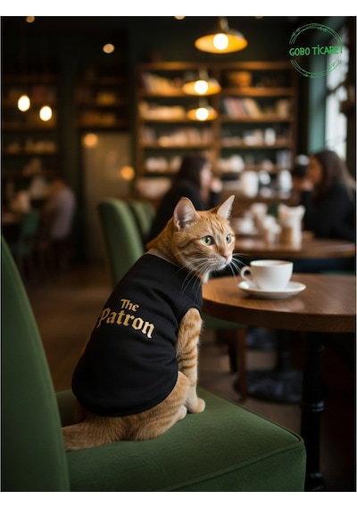 Siyah The Patron Yazılı Kedi Ve Köpek Kıyafeti Tişörtü Elbisesi Medium/m/beden 2