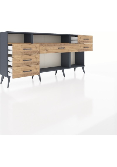 Arges Konsol 2 Raflı 6 Çekmeceli 176x30x83 Antrasit-çam/çam Çam/çam Arges Konsol 2 Raflı 6 Çekmeceli 176x30x83 Antrasit-çam/çam Çam/çam