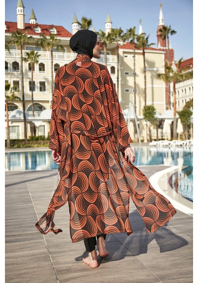 Remsa Mayo Remsa Tesettür Mayo Üzerine Tek Kaftan Kimono Pareo Rp015 Retro Siyah