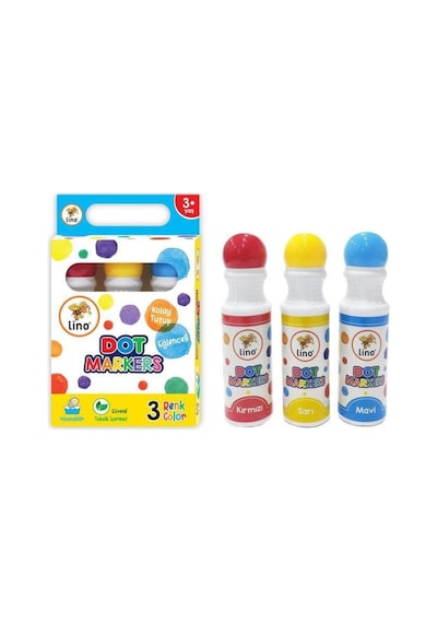 Lino Dot Markers Yıkanabilir Yuvarlak Uçlu 3'lü Karışık Renk Kalem Seti Çocuklar İçin Güvenli Ve Eğlenceli