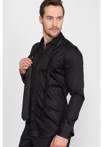 Tudors Süper Slim Fit Extra Dar Kesim Likralı Erkek Gömlek-19063 Siyah Tudors Süper Slim Fit Extra Dar Kesim Likralı Erkek Gömlek-19063 Siyah
