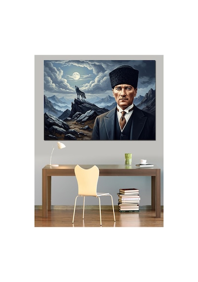 Dağda Tek Başına Duran Atatürk Yağlı Boya Dokulu Kanvas Tablo Canvas Tablosu