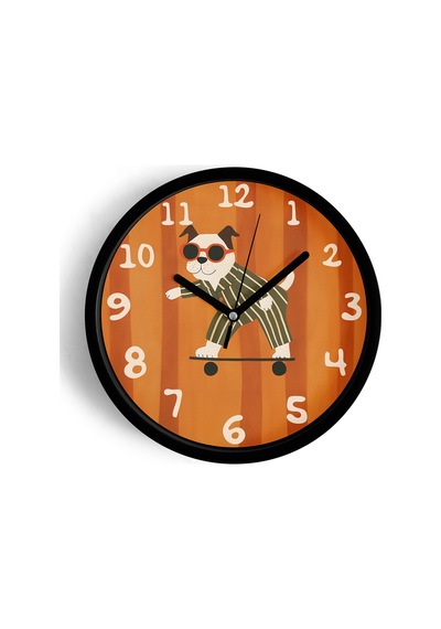 Güneş Gözlüklü Kaykay Yapan Sevimli Köpek Çocuk Odası Modern Duvar Saati - 25cm - Önü Camlı-jh0218 Siyah