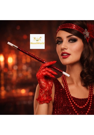 30 Cm Kırmızı Payetli Sigara Tutacağı 1920 Ler Gatsby Parti Aksesuarı "