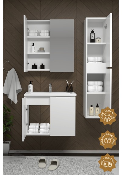 Teta Home Astana 80 Cm Mdf Gövde Membran Kapak Banyo Dolabı Seti + Boy Dolabı Beyaz Teta Home Astana 80 Cm Mdf Gövde Membran Kapak Banyo Dolabı Seti + Boy Dolabı Beyaz