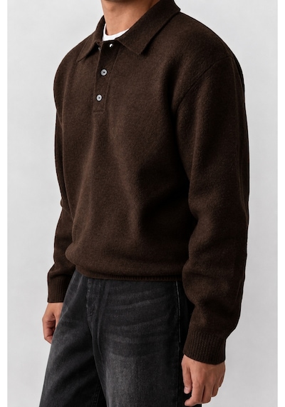 Serablanka Erkek Polo Yaka Oversize Triko Kazak Rahat Kalıp Kahverengi Serablanka Erkek Polo Yaka Oversize Triko Kazak Rahat Kalıp Kahverengi