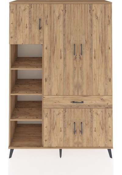 Hyperion Dolap 8 Raflı Tek Çekmeceli 5 Kapaklı 132x44x195 Çam... Çam