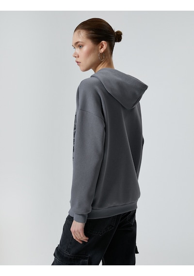 Koton Kapşonlu Sweatshirt Baskılı Uzun Kollu Gri 4sal10469ık Gri