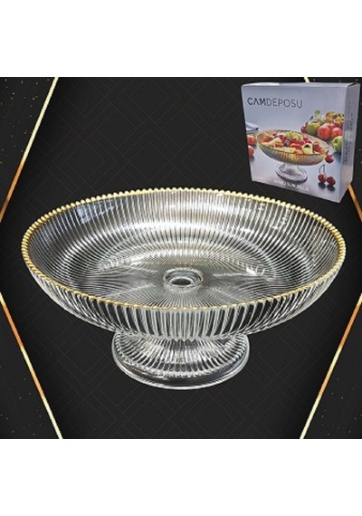 Cam Ayaklı Gold Şeritli Cam Meyvelik 24,5 Cm şeffaf