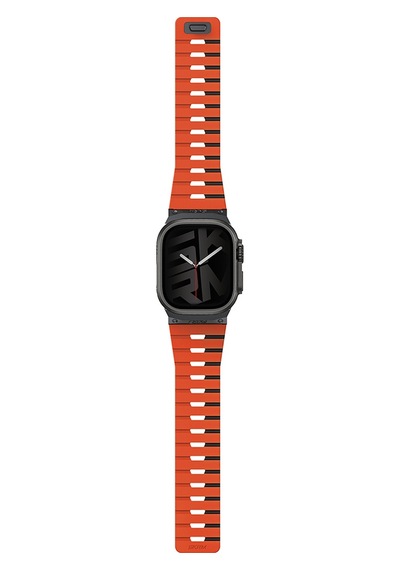 Watch 44mm Skinarma Gemini Serisi Tpu Magnetik Silikon Kordon Turuncu-siyah