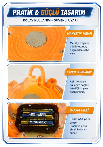 Led Yol Feneri 9 Modlu Manyetik Acil Durum Uyarı Lambası Askılı Ve Manyetikli