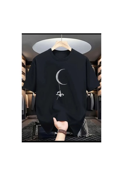 Medinenur Astronot Baskılı Basic T-shirt Siyah