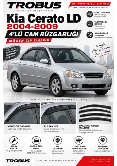 Kia Cerato 1. Ld 2004-2009 Sedan Mügen Cam Rüzgarlığı 4'lü Takım