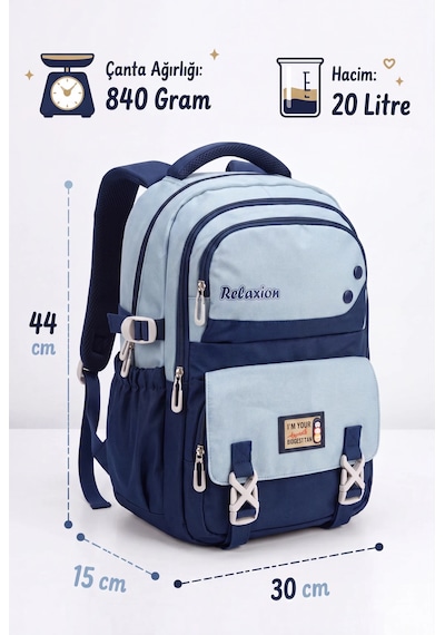 Rlx-2461 Unisex Okul Sırt Çantası Öğrenci Günlük Seyahat Tatil Spor Yürüyüş Seyahat Gezi Kamp Günlük Lacivert