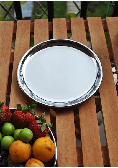 6'lı Paslanmaz Çelik 20 Cm Sunum Tabağı Yuvarlak Gümüş Renk Servi