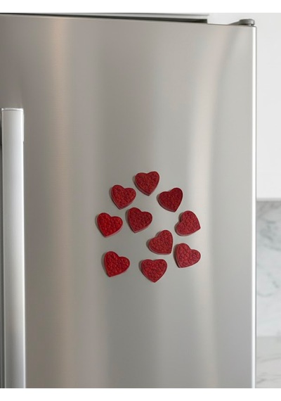El Yapımı Kırmızı Kalp Magnet Seti 10 Adet Dekoratif Buzdolabı Süsü