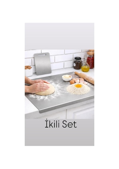 2'li Set Paslanmaz Çelik Tezgah Koruyucu 40x50cm + Paslanmaz Çelik Kesme Tahtası 15x25cm Gri