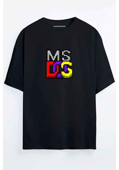 Ms-dos Siyah - Beyaz Oversize T-shirt SIYAH