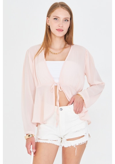Armonika Kadın Pudra Önden Bağlama Detaylı Şifon Kimono Hırka Arm-25y001072