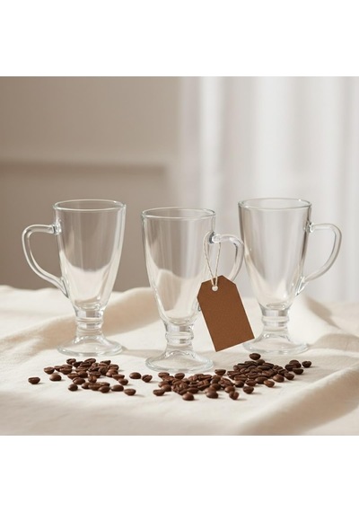 3 Lü Cam Kupa Seti 250 Ml Ayaklı Şeffaf Kahve Ve Tatlı Bardağı Latte, Cappuccino, Sıcak Çikolata İçin çok renkli
