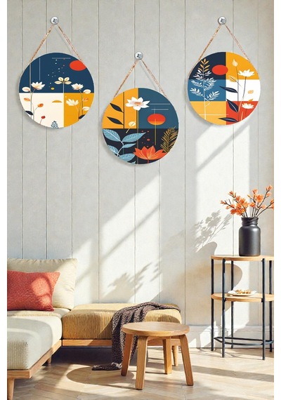 3 Lü Boho Tarz İpli Ahşap Duvar Tablo Seti, Salon Yatak Odası Modern Dekor