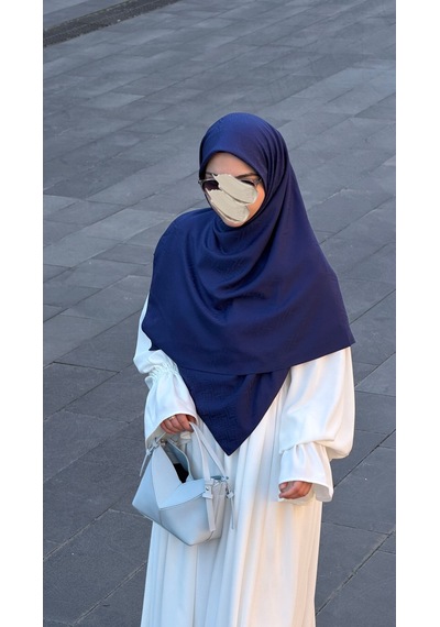 Qalortex Scarf Premium Jakarlı Sare Büyük Boy Eşarp - Lacivert